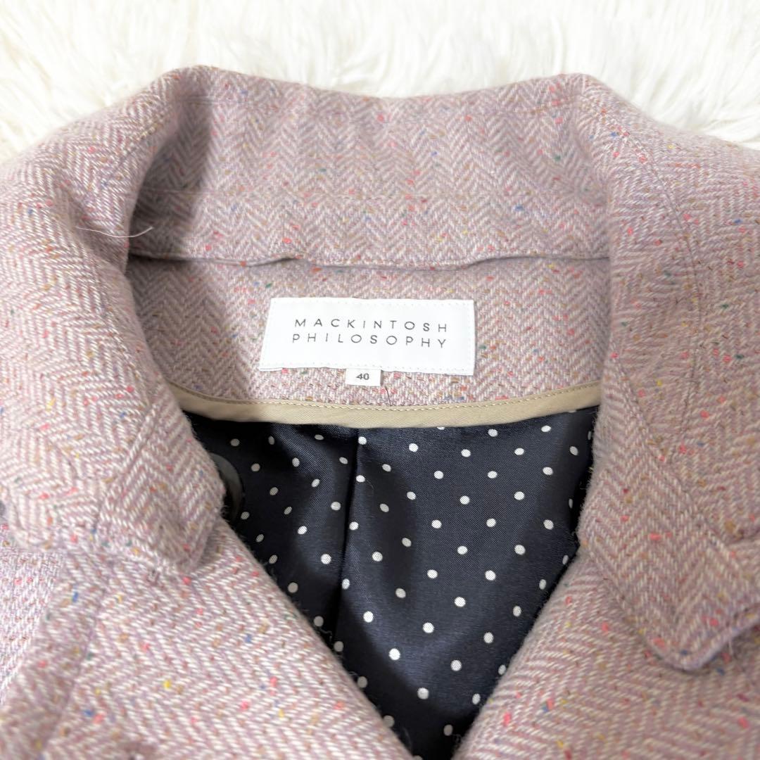 マッキントッシュフィロソフィー ゴム引き ウール コート ヘリンボーン ピンク