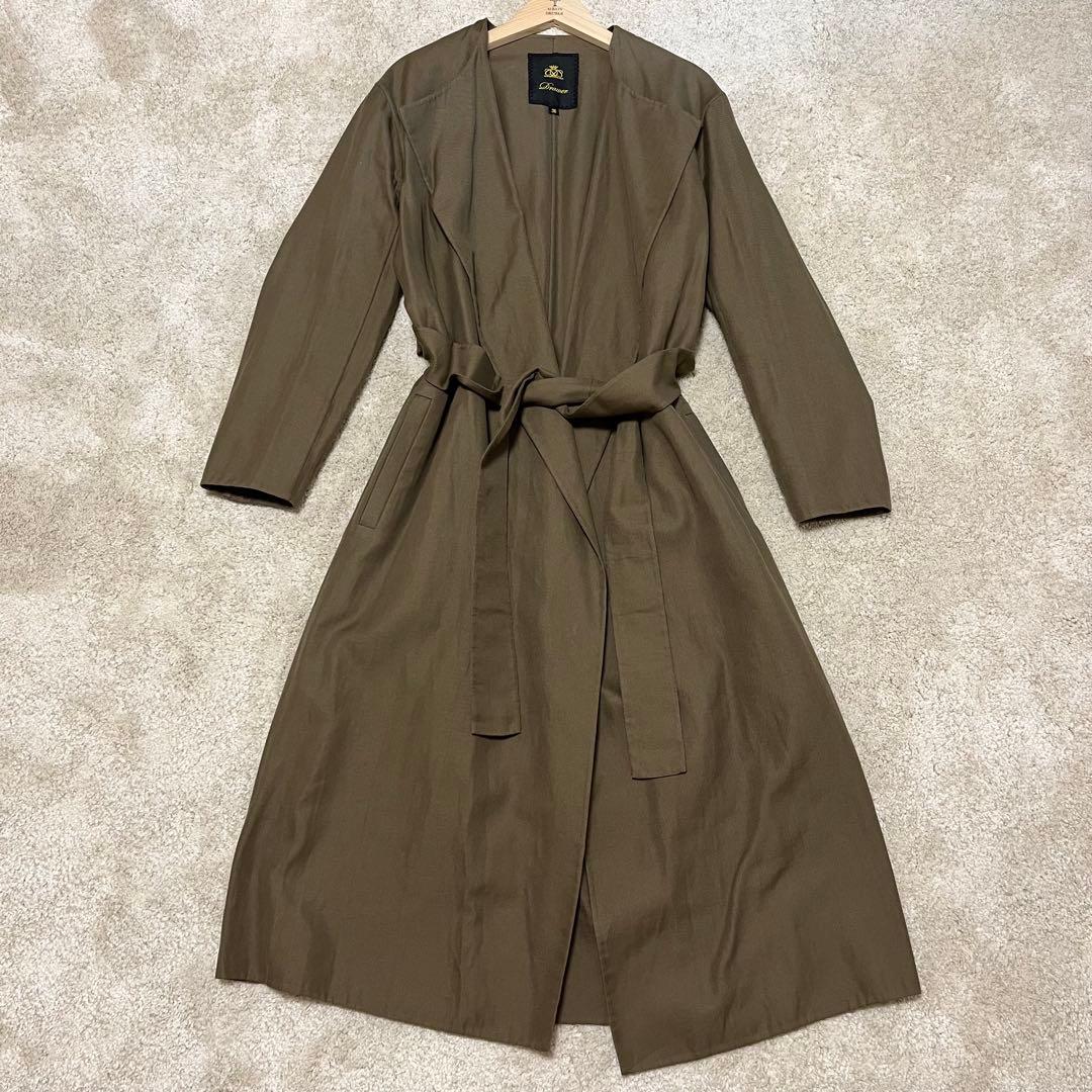 美品 ドゥロワー ロングコート ノーカラー トレンチ ベルト オーバーサイズ