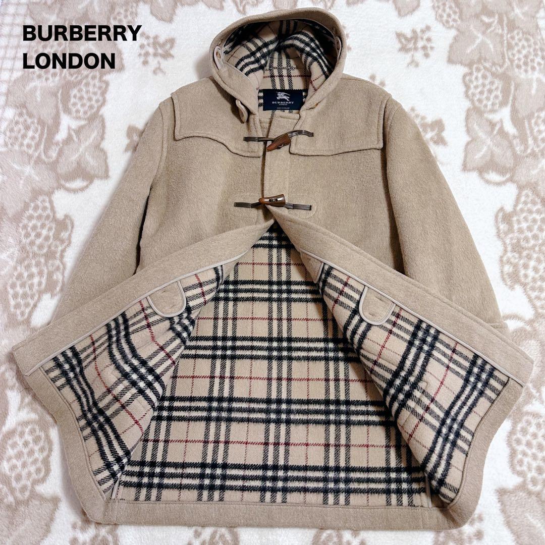 バーバリーロンドン ダッフルコート ノバチェック トグル ロング ウール フード