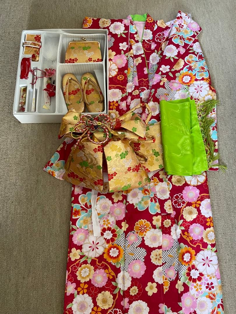 七五三 着物セット 赤色 花柄　7歳用