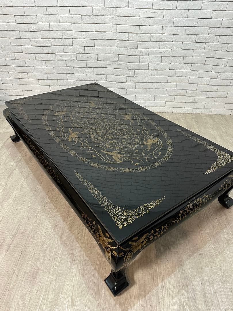 【taka】定価65万　螺鈿細工　鳳凰　木製漆塗り　テーブル　机