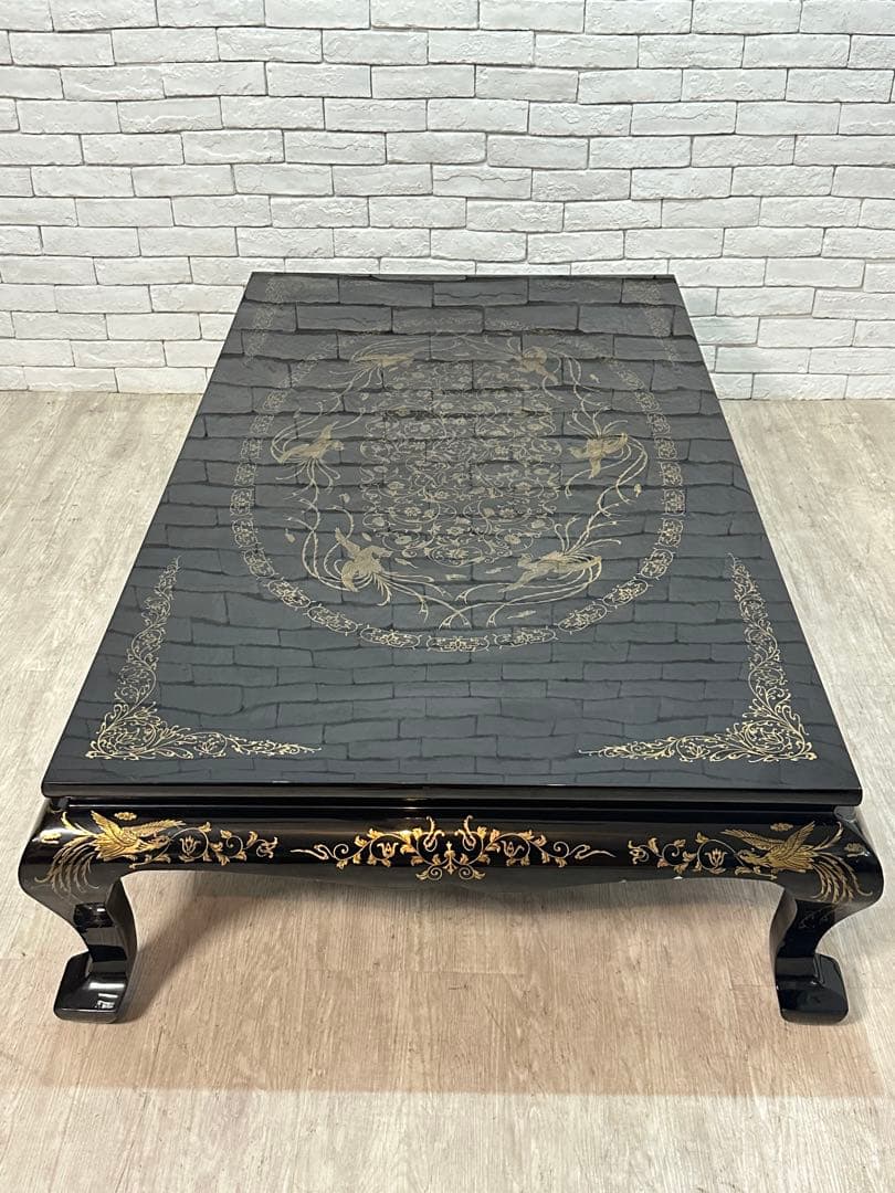 【taka】定価65万　螺鈿細工　鳳凰　木製漆塗り　テーブル　机