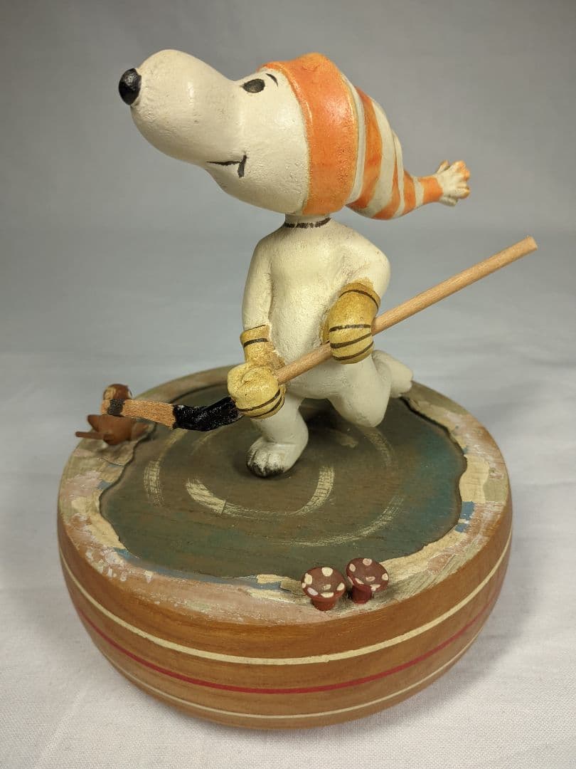 希少品 アンリ社製 ANRI スヌーピー アイスホッケー 木彫り人形オルゴール