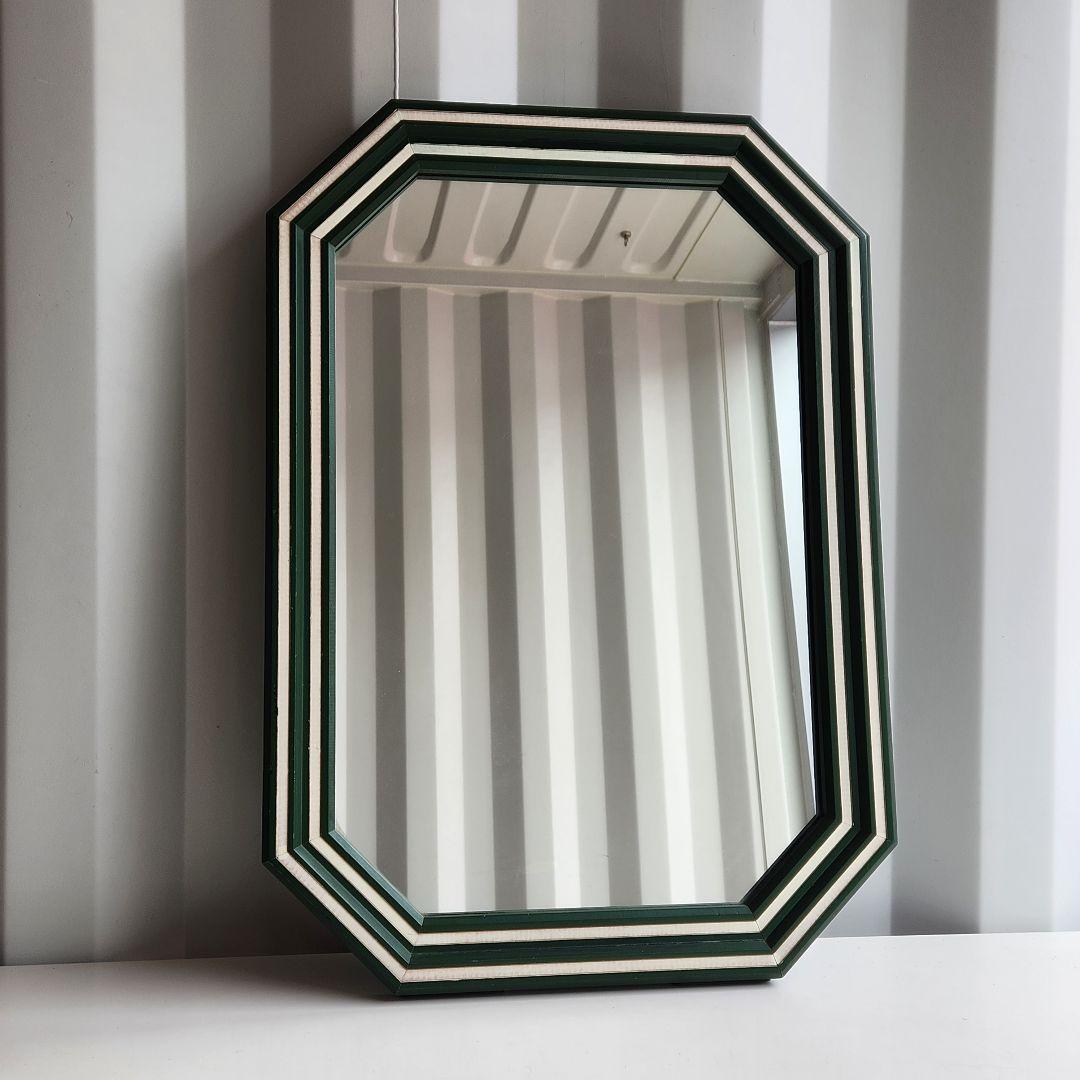 美品 ヴィンテージ　木製フレーム　8角形　ウォールミラー 壁掛け鏡 天然木 鏡