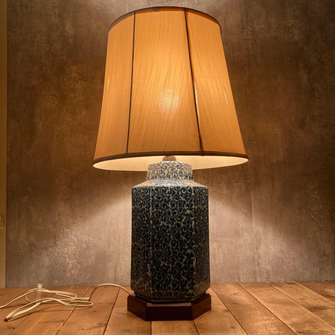 D-2 【希少】シノワズリ 磁器製 テーブルランプ 藍色 雲龍紋様 アンティーク