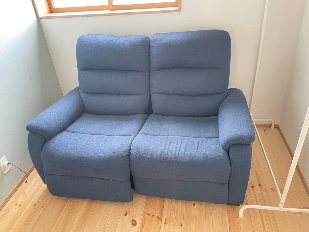 電動リクライニングソファ 2人用 ネイビー