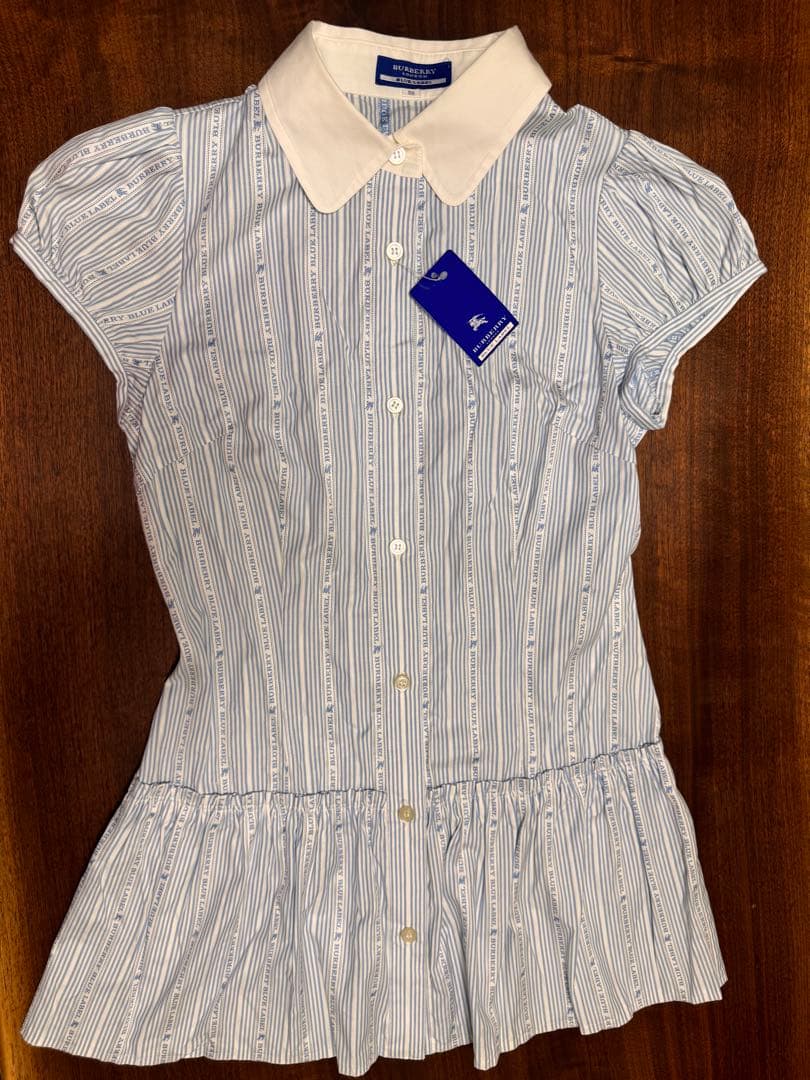 【BURBERRY】新品タグ付き 青白ストライプ 半袖シャツ