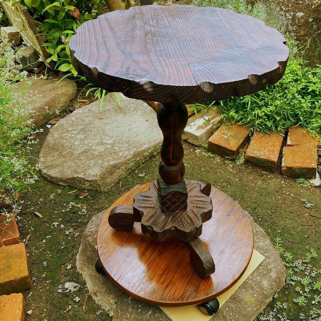 カフェテーブル スペイン 木彫花置き台 ヴィンテージ