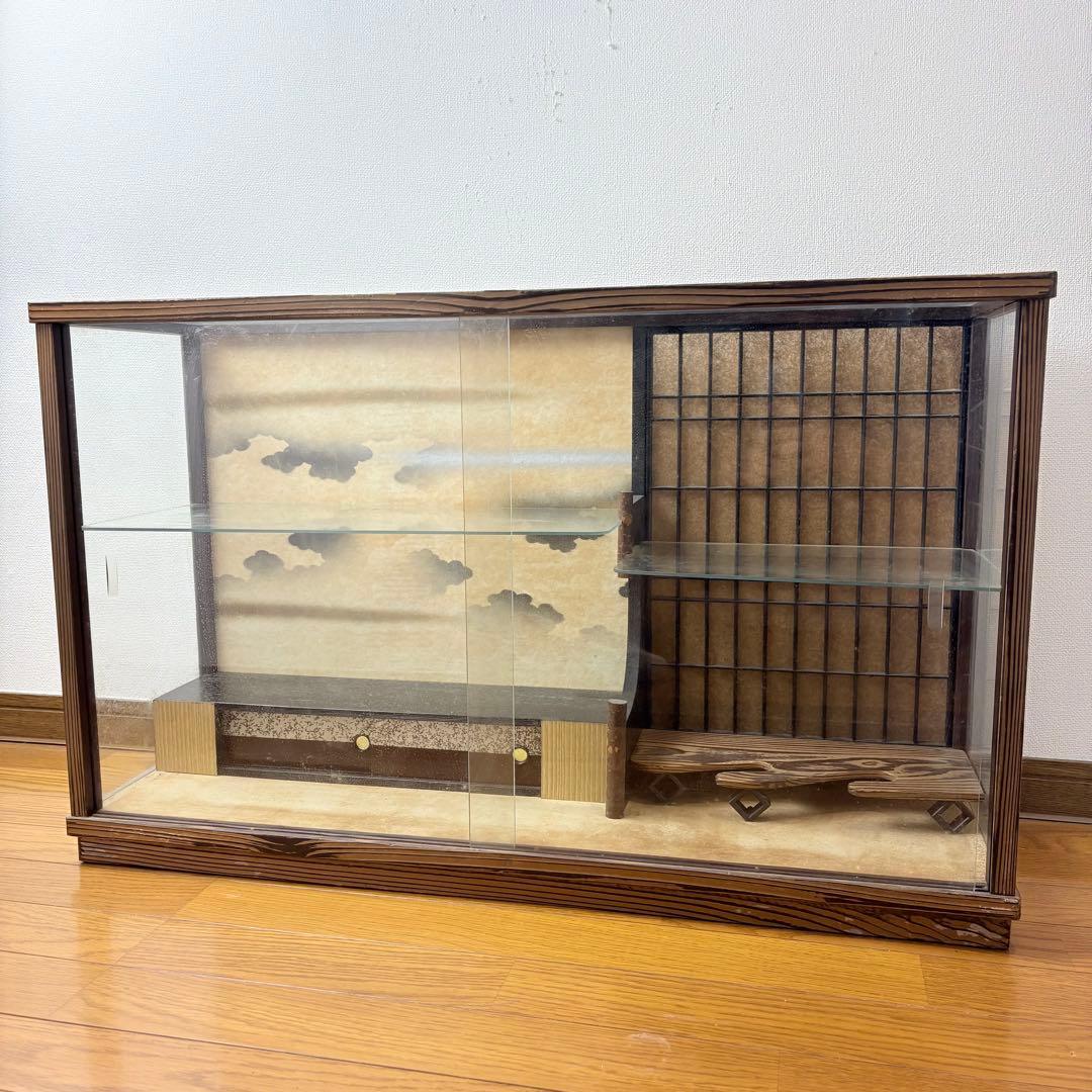 昭和レトロ ガラス製 飾り棚 木枠 木製 ガラスケース 人形ケース