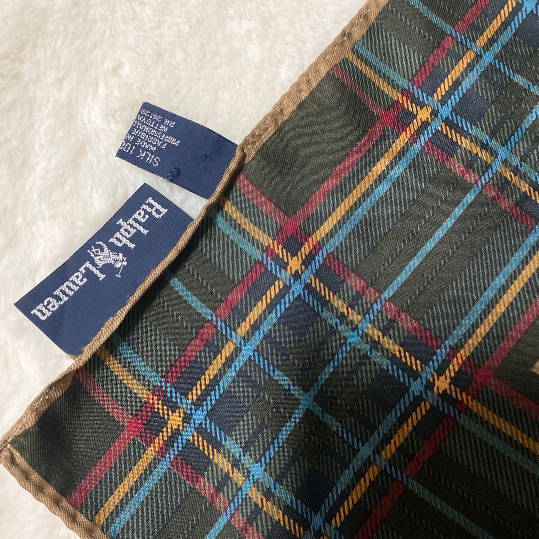 希少 ラルフローレン 大判 シルク スカーフ 花柄 チェック ヴィンテージ