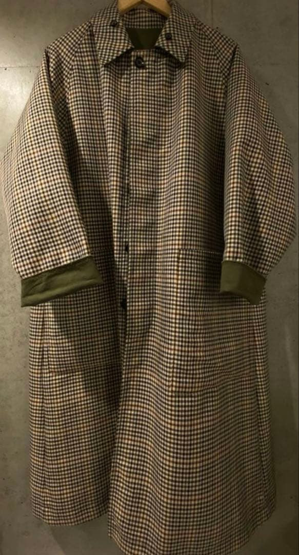 tomorrow landステンカラーコート オリーブ・チェック柄