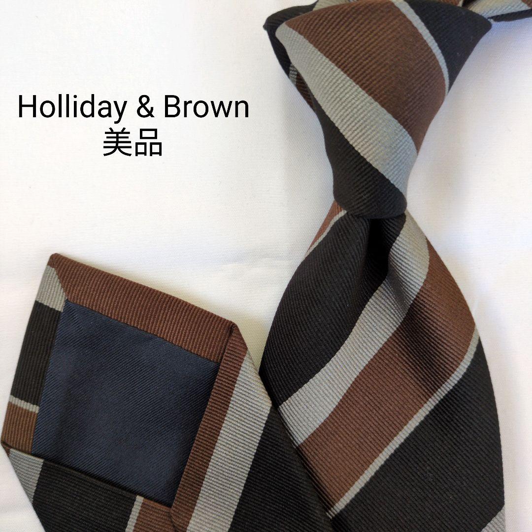 【美品】ホリデーアンドブラウン ネクタイ ブラック ブラウン パネルストライプ