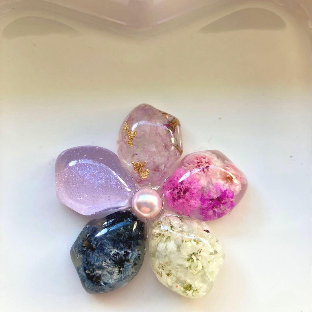 レジン　ヘアゴム　花モチーフ　パープル＆ピンク◡̈♥︎ ドライフラワー