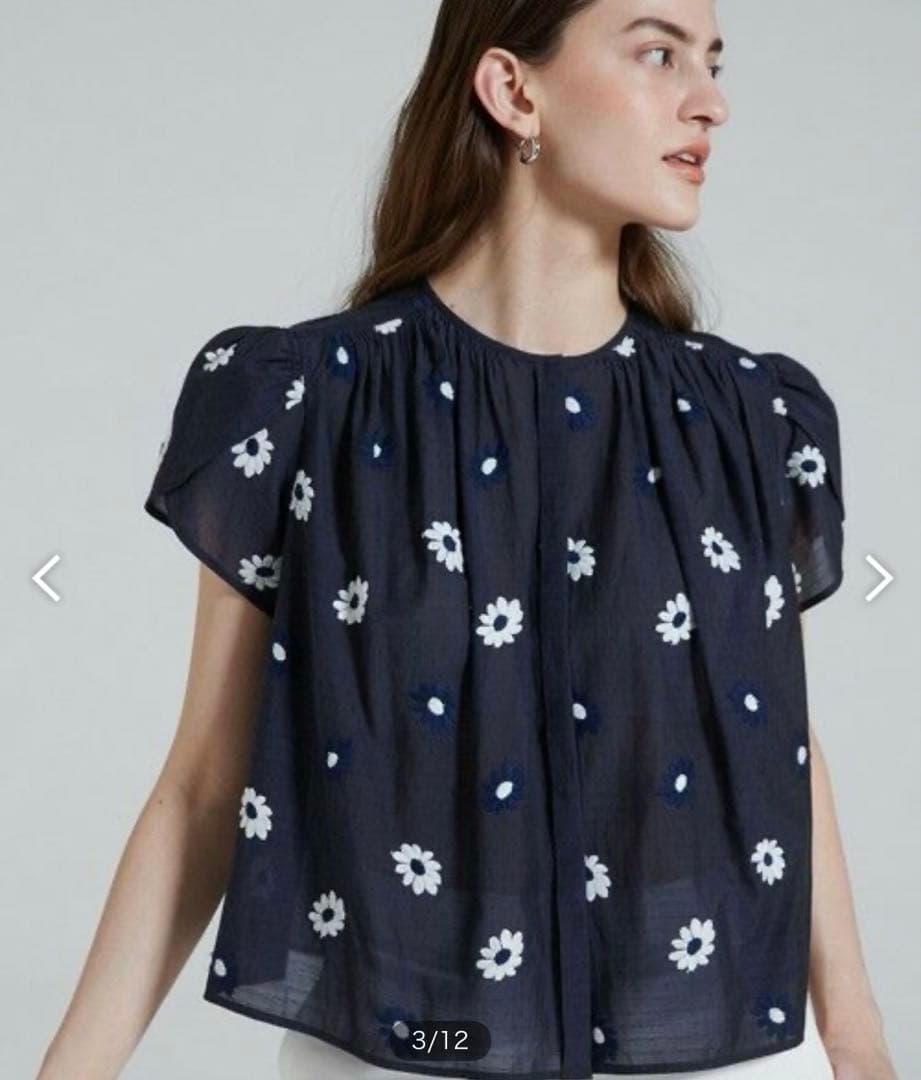 TOMORROWLAND ネイビー 花柄 半袖ブラウス M