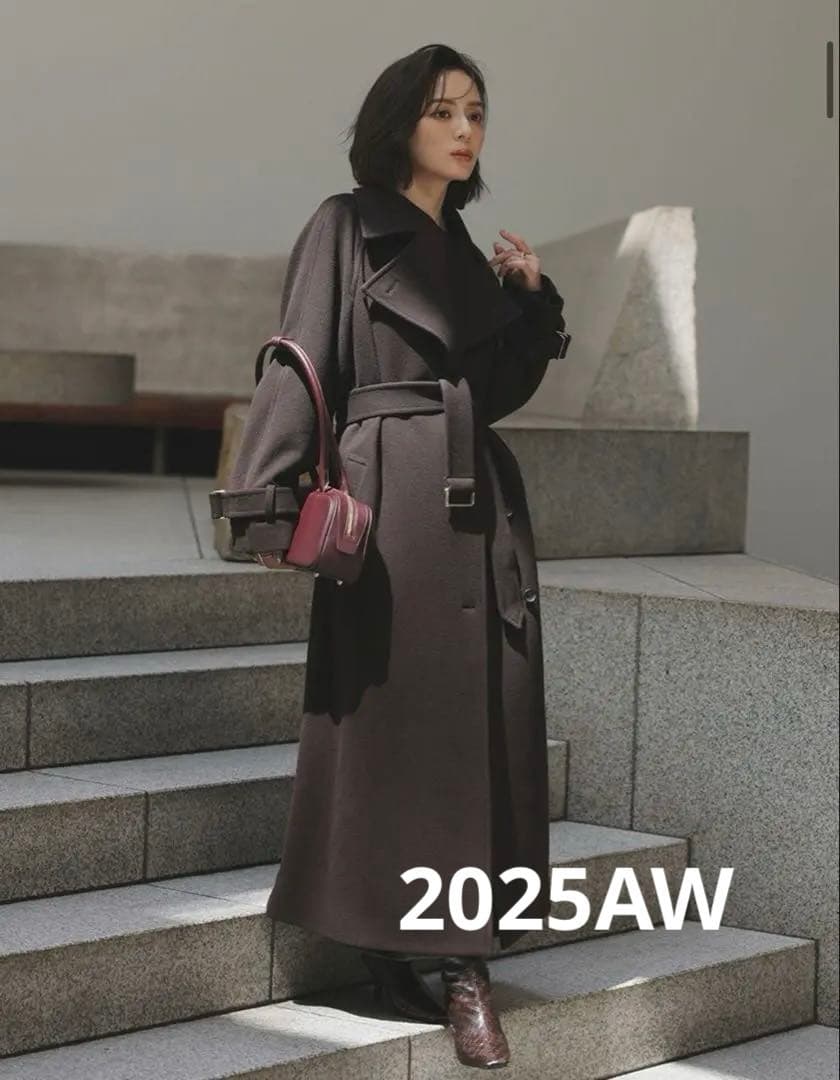 anuans ウールトレンチコートダークブラウン