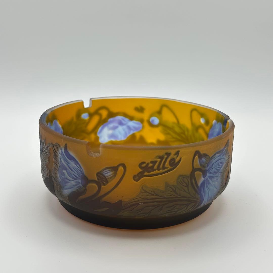 エミールガレ カメオ彫り 茶器 茶碗 ガラス 置物 花柄 朝顔 マルチカラー