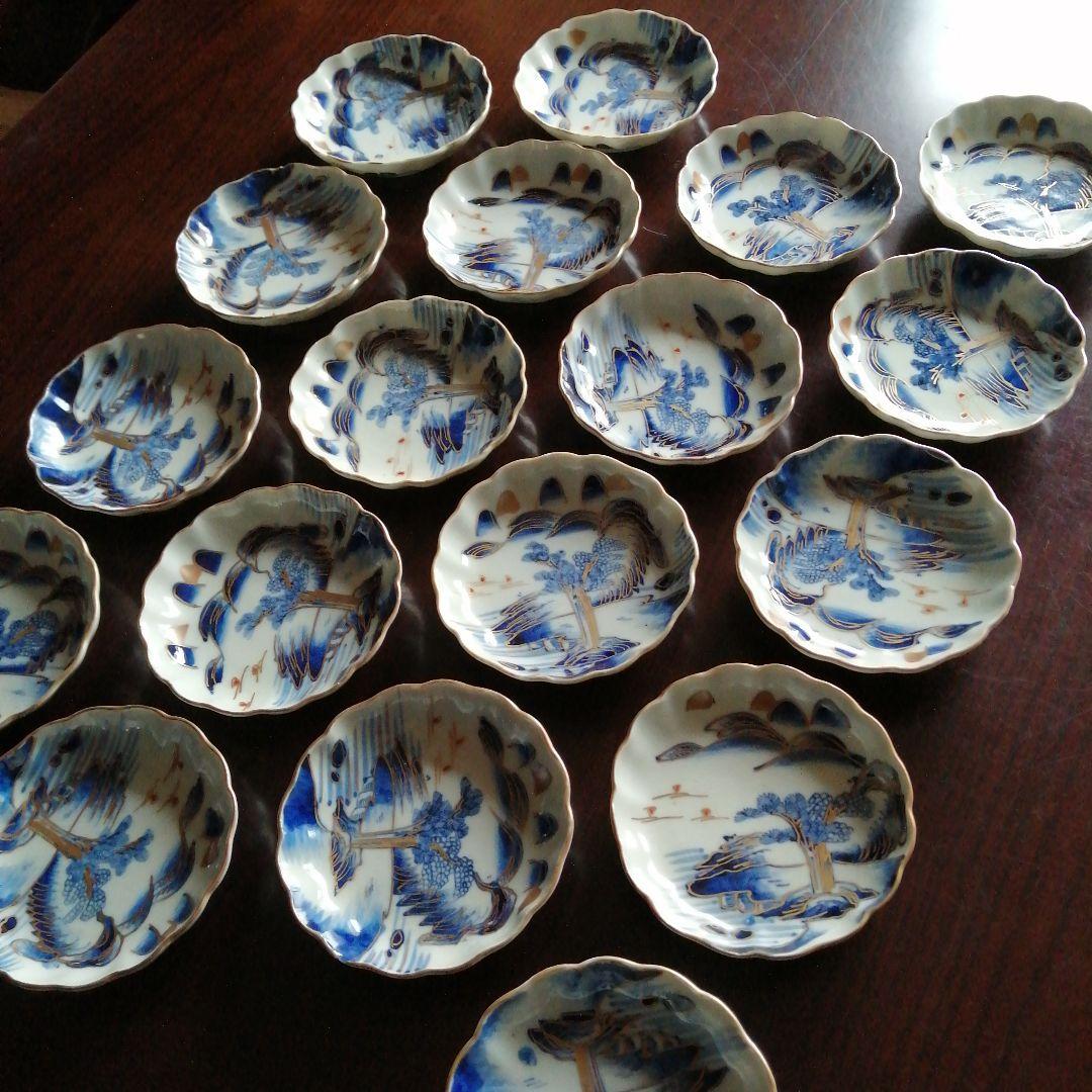 伊万里　金彩染付輪花縁小皿　18枚　10.8cm　明治～大正期