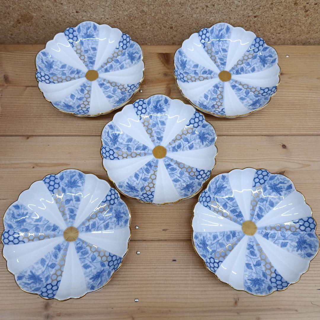 有田焼　西山窯　菊割　金彩　古伊万　花唐草　亀甲紋　銘々皿　5枚セット　B