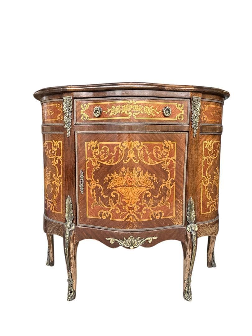 イタリア　猫脚　象嵌　アンティーク調　飾り棚　キャビネット　コンソールテーブル