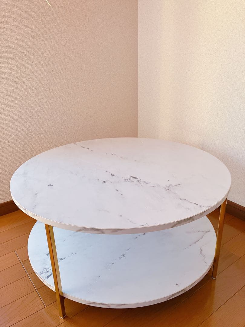 【美品】LOWYA 大理石柄ローテーブル 丸テーブル[幅69]