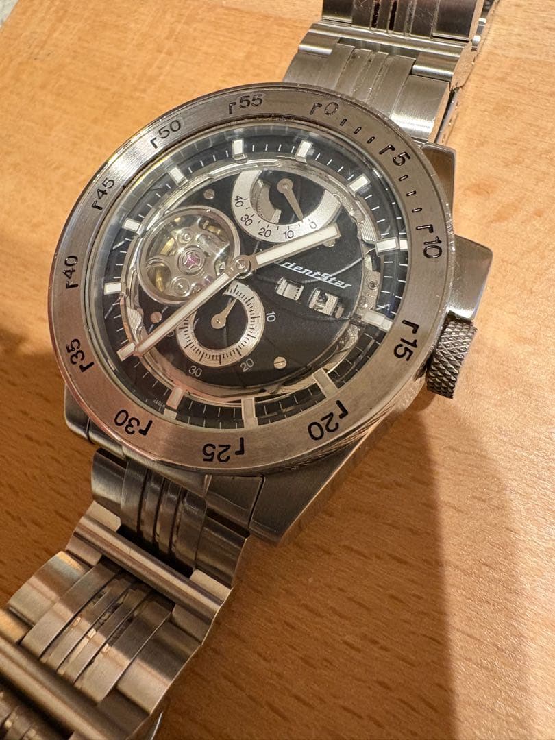 自動巻き クロノグラフ 腕時計 ブラック/シルバー