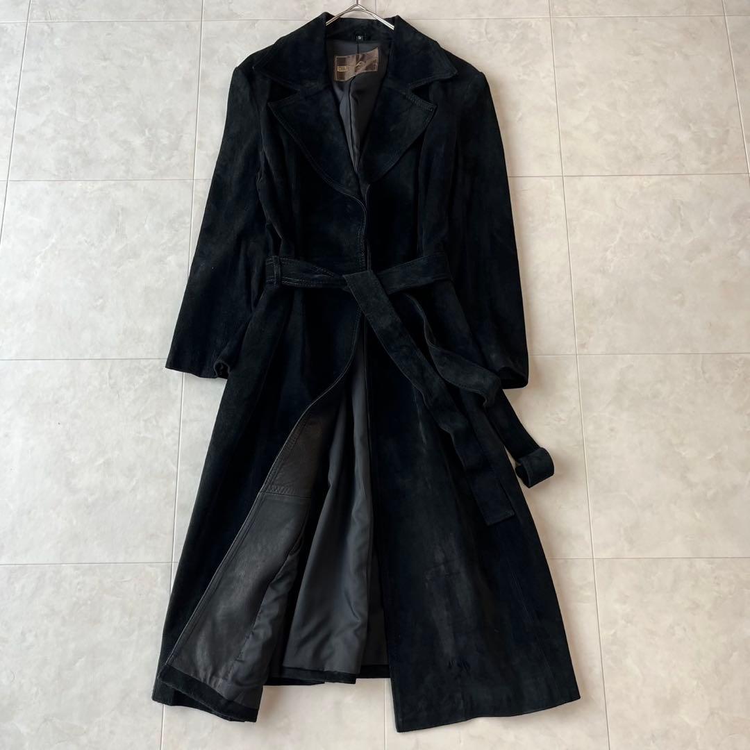 NAP 本革スエードベルテッドコート ロング　黒 15号　2XL相当