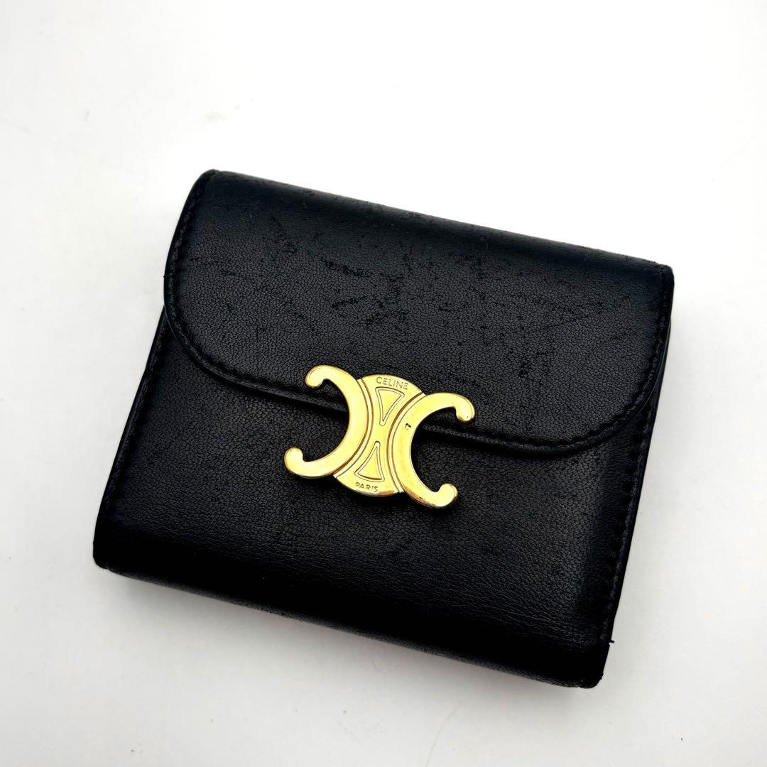 セリーヌ 財布 トリオンフ スモールフラップウォレット ブラック 黒