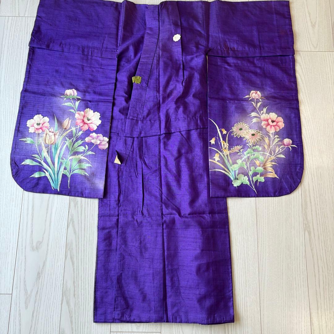 アンティーク着物　七五三 子供　紫　チューリップ