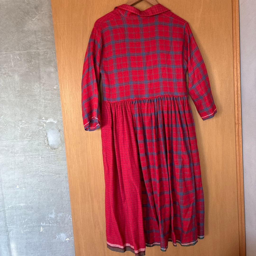 INJIRI ウールチェック　ワンピース S