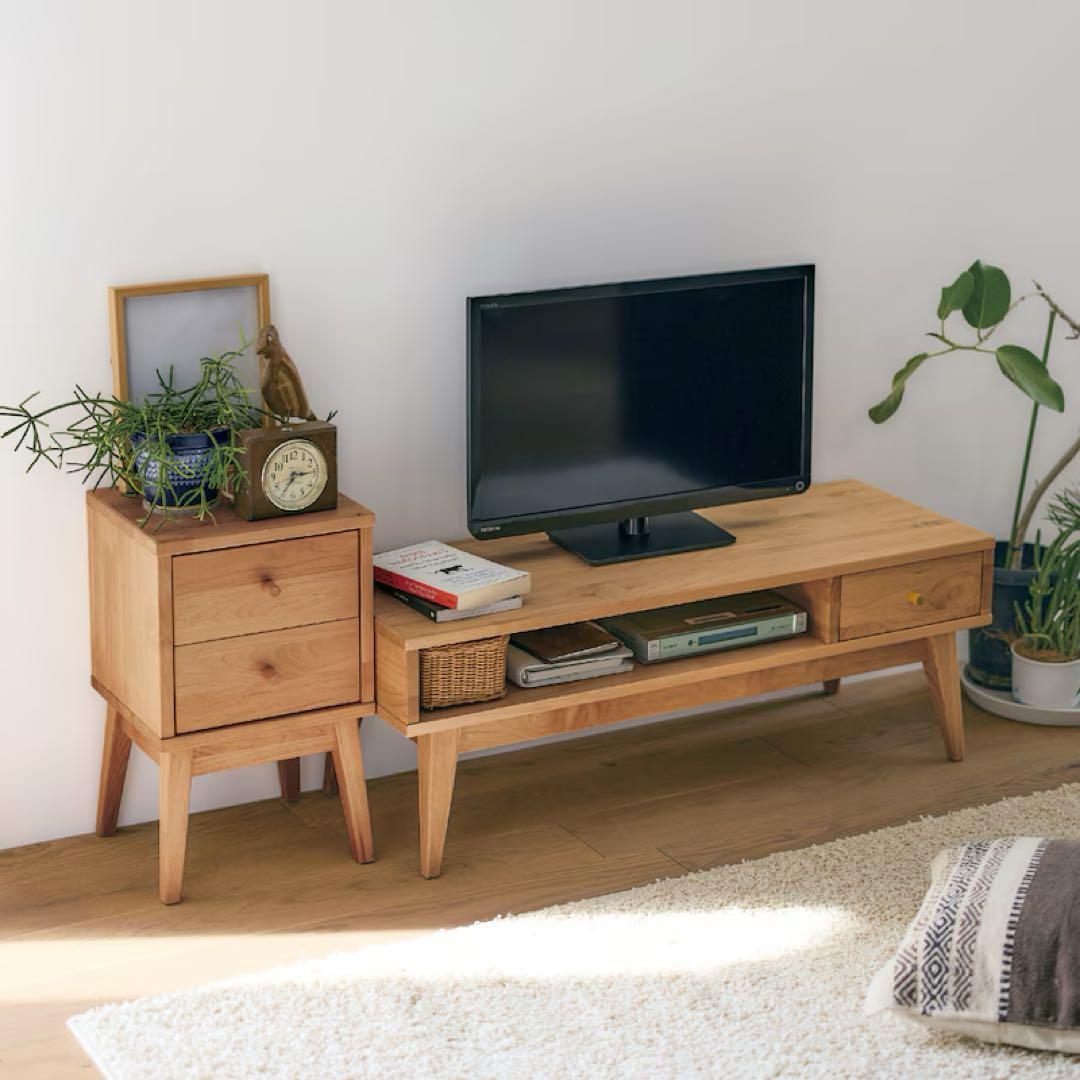 【新品未使用】 ベルメゾン サイドテーブル 天然木 アルダー材 サイドチェスト