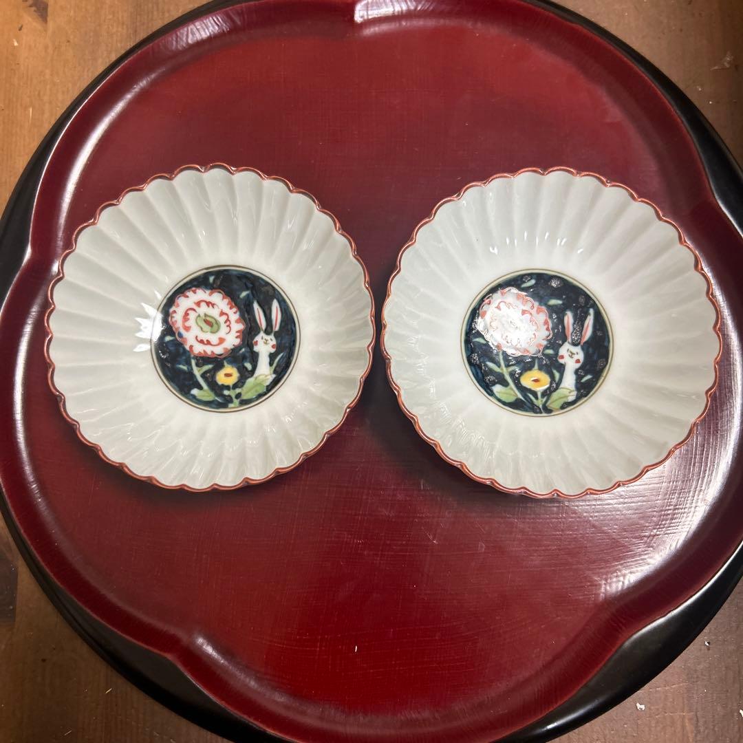 作家　陶芸作家　空萌工房 うさぎ 田口紀美子　菊割小鉢　2枚セット