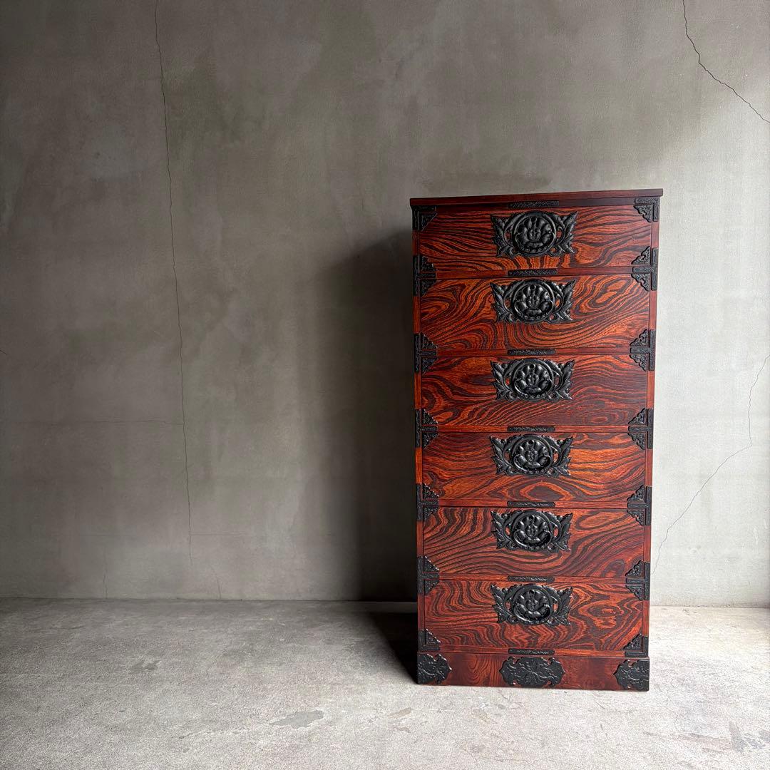 伝統工芸　岩屋堂箪笥　整理箪笥　民芸家具　ケヤキ　欅 抽き出し　6杯