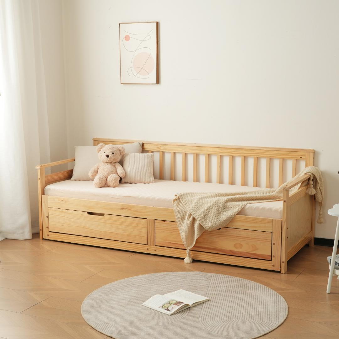 ナチュラルソファベッド ディベッド 伸長式ベッド 引き出し付き 収納付き2way