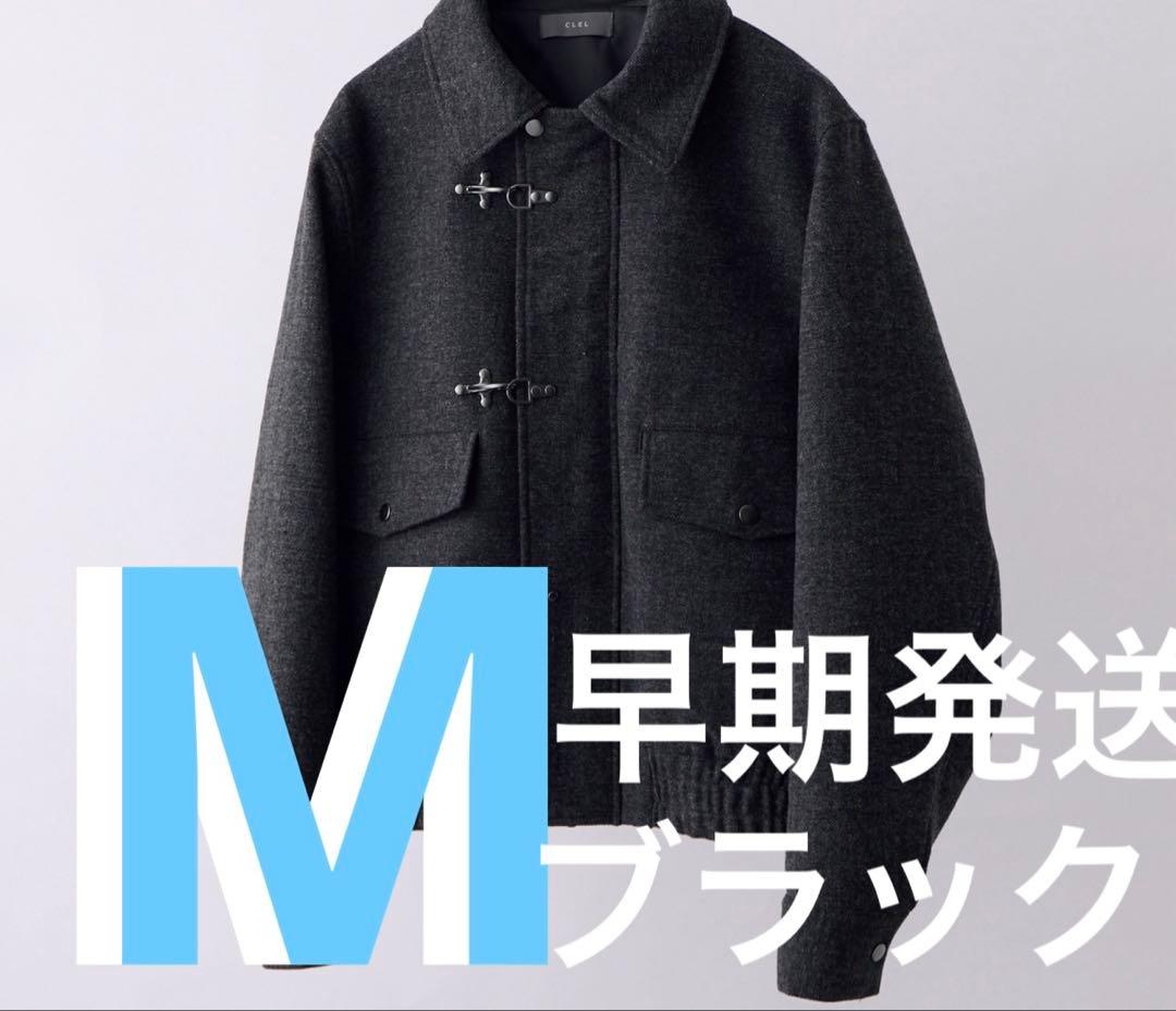 clel ウールブレンド ヘリンボーンツイードファイヤーマンブルゾン ブラックM