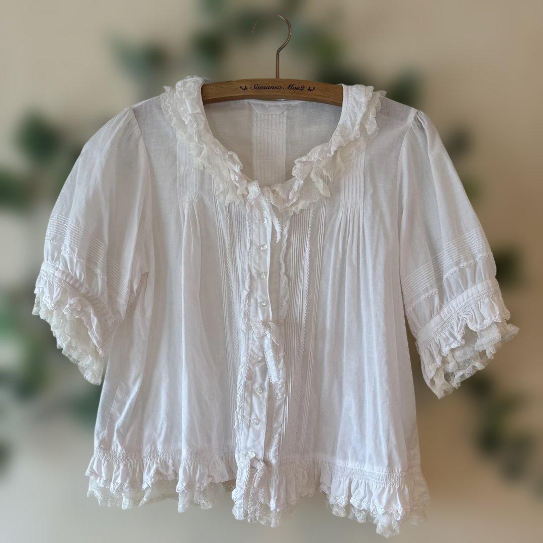 【PINKHOUSE】フリル付きホワイトシャツ 半袖