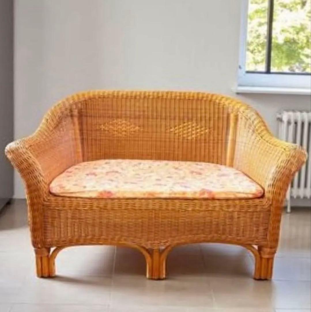 【レア】 2-3人掛け用ラタンソファ ナチュラルチェア ヴィンテージ天然素材 籐