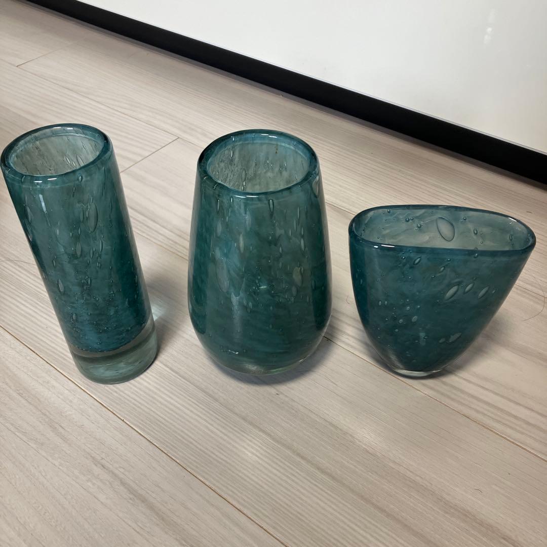 コンランショップ　Henry Dean ヘンリーディーンフラワーベース　青緑3点