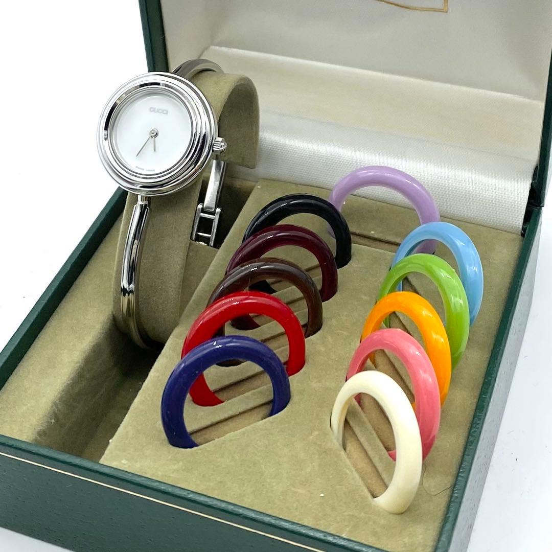 良品☆稼働　GUCCI　チェンジベゼル　シルバー　新品電池　レディース腕時計