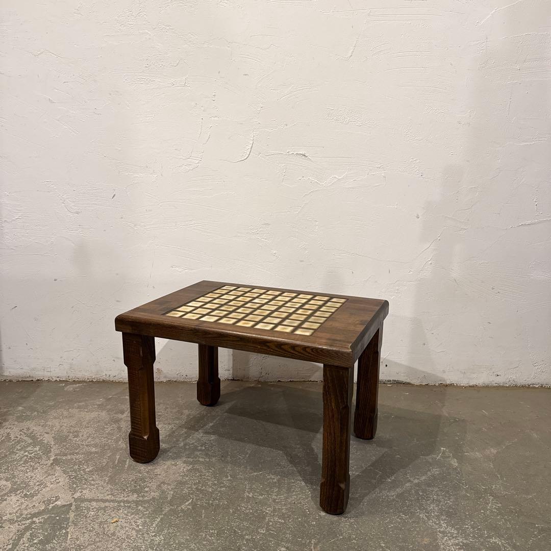 ヴィンテージ　木製サイドテーブル　　タイル天板