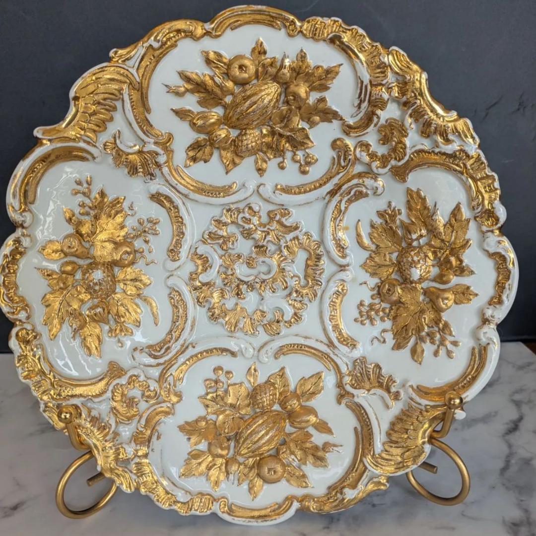 23cm マイセン MEISSENゴールドレリーフ キャビネットプレート ロココ