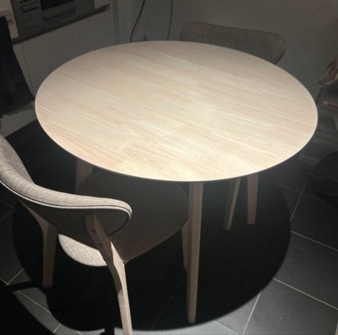 lowya 円形木製ダイニングテーブルと椅子2脚