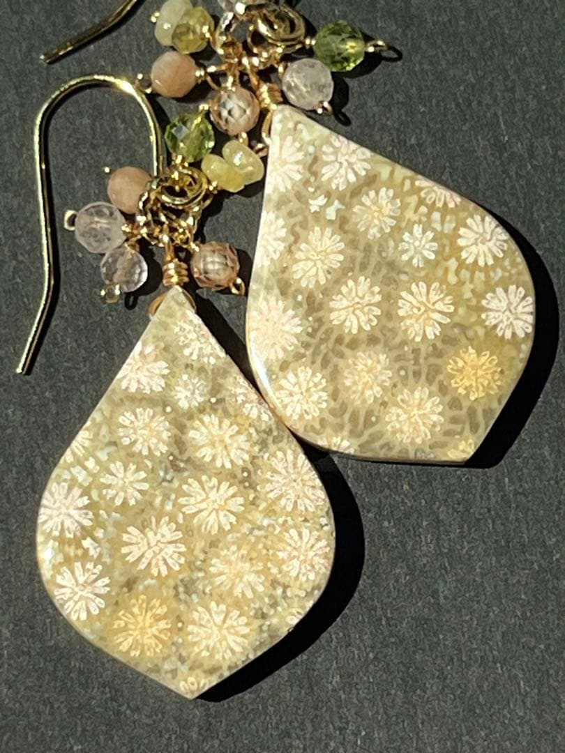 ＊＊COCO＊＊　14kgf お花畑フォッシルコーラル ピアス