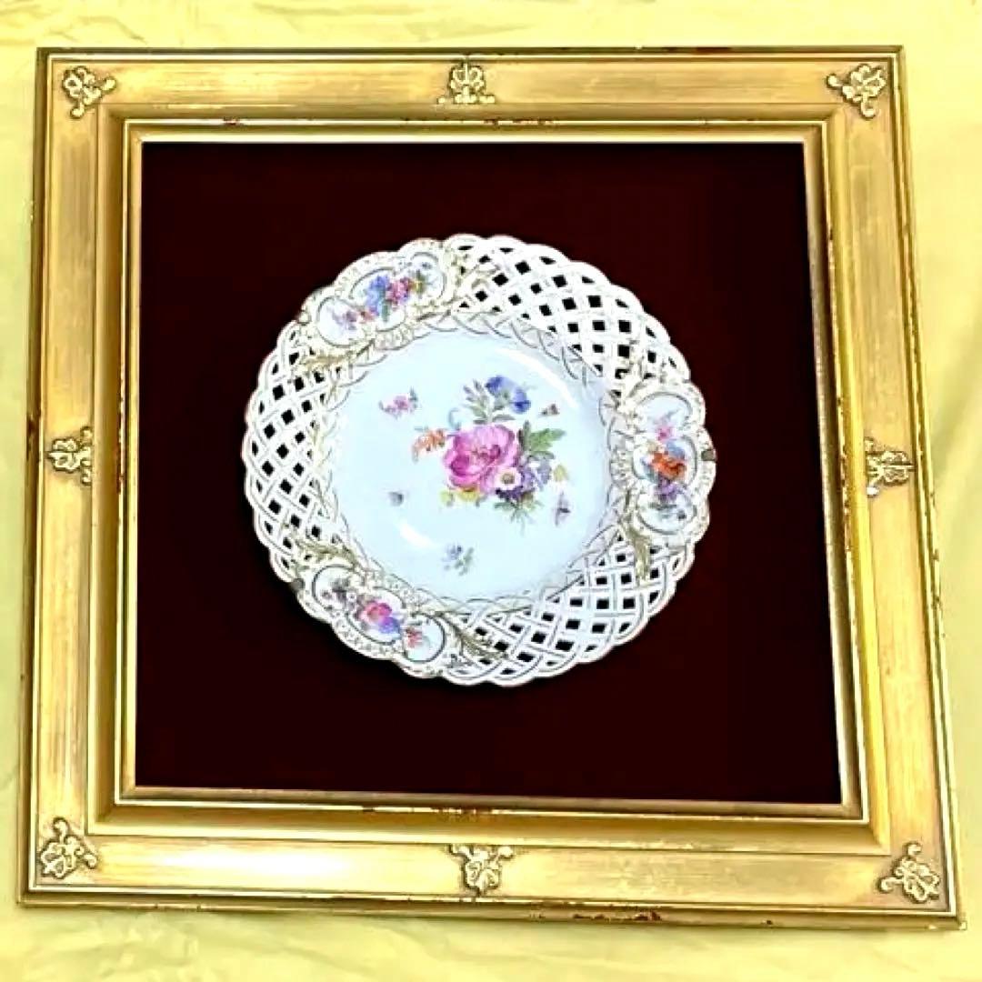 ＊額装済み飾り皿・1820年-1924年・額４０cm・皿２０cm・Meissen