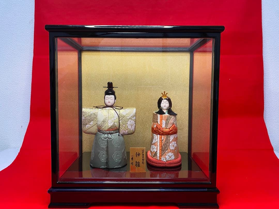 一秀作　江戸木目込人形　立親王飾りケース入・間口約３９×奥行約２５×高約４１㎝