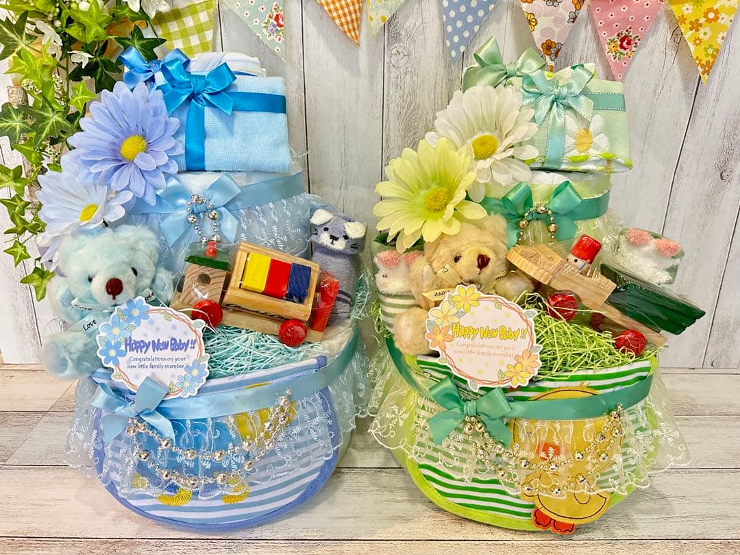 おむつケーキ・2段・女の子・ピンク