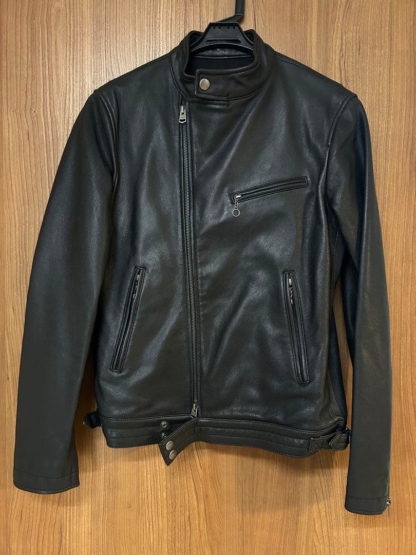 【美品】ビームス ライダース ジャケット シングル ノーカラー やぎ革 黒 S