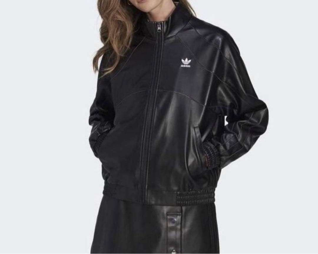 未使用タグ付　adidas フェイクレザージャケット ブルゾン ブラック 黒 L