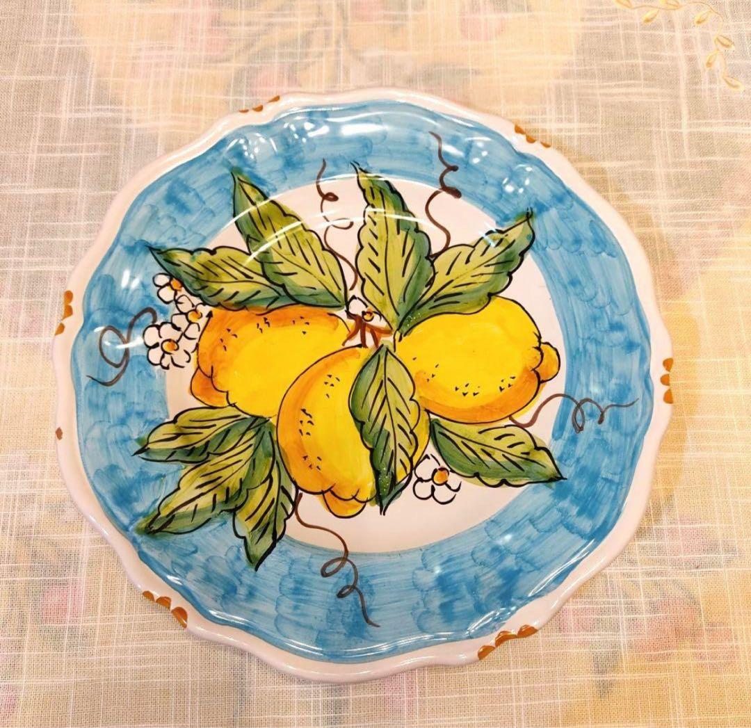 アマルフィ　レモン柄　絵皿（壁掛器具付き）イタリア陶器