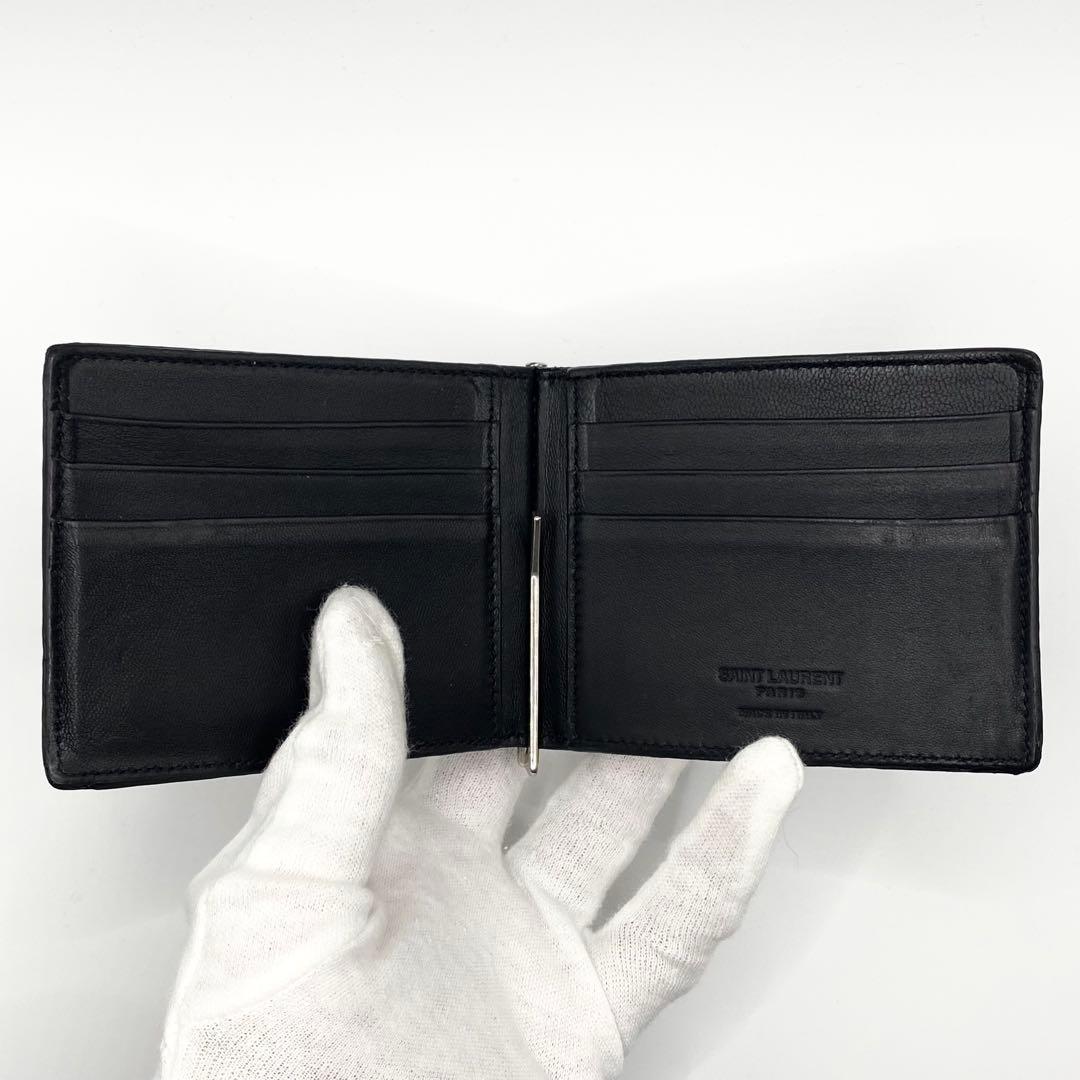✨希少✨SAINT LAURENT マネークリップ　クロコ　レザー　ブラック