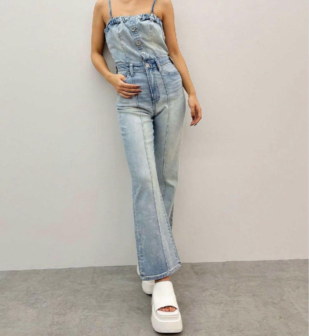 ジェイダ　backリボンデニムロンパース